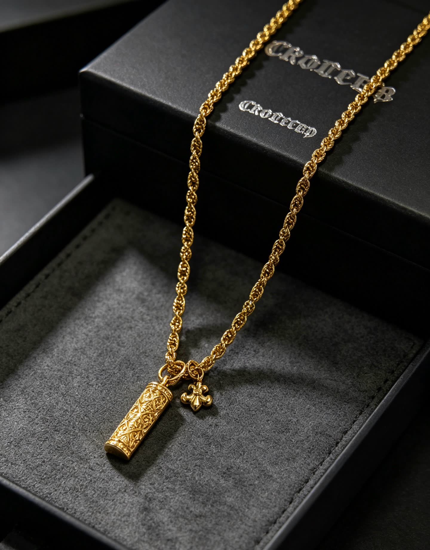 Chrome Hearts Gold-Plated Filigree Necklace with Pendant and Charm
